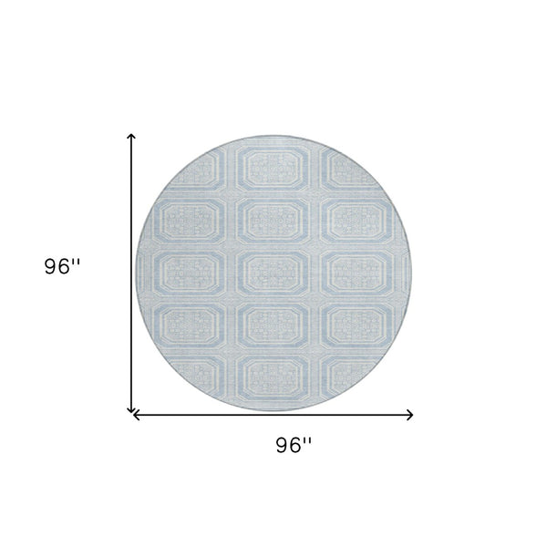 HomeRoots 5' Sky Blue and Ivory Geometric Area Rug - Stylish, Washable Design for Indoor and Outdoor Use 8' Round 610855