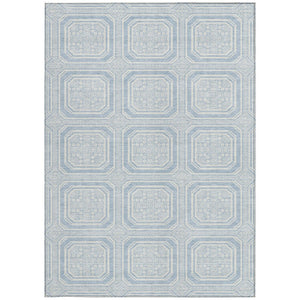 HomeRoots 5' Sky Blue and Ivory Geometric Area Rug - Stylish, Washable Design for Indoor and Outdoor Use 8' X 10' 610856