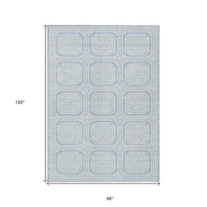 HomeRoots 5' Sky Blue and Ivory Geometric Area Rug - Stylish, Washable Design for Indoor and Outdoor Use 8' X 10' 610856