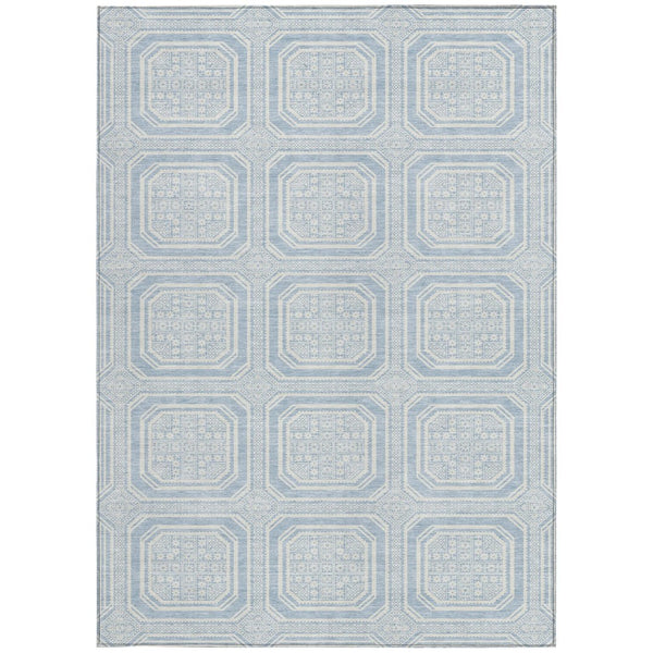 HomeRoots 5' Sky Blue and Ivory Geometric Area Rug - Stylish, Washable Design for Indoor and Outdoor Use 9' X 12' 610857