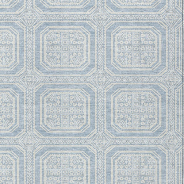 HomeRoots 5' Sky Blue and Ivory Geometric Area Rug - Stylish, Washable Design for Indoor and Outdoor Use 9' X 12' 610857