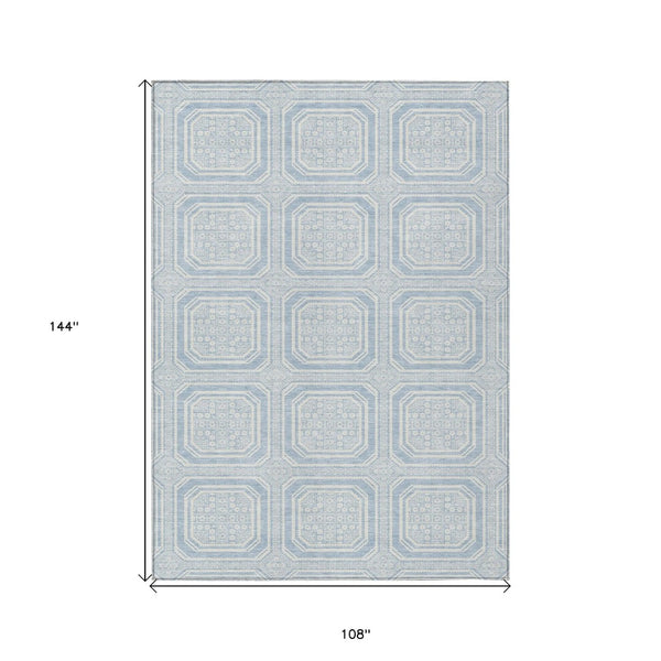 HomeRoots 5' Sky Blue and Ivory Geometric Area Rug - Stylish, Washable Design for Indoor and Outdoor Use 9' X 12' 610857
