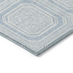 HomeRoots 5' Sky Blue and Ivory Geometric Area Rug - Stylish, Washable Design for Indoor and Outdoor Use 9' X 12' 610857