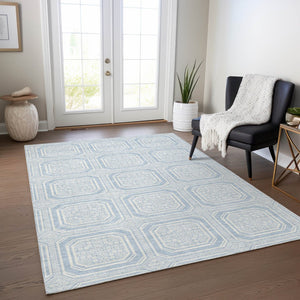 HomeRoots 5' Sky Blue and Ivory Geometric Area Rug - Stylish, Washable Design for Indoor and Outdoor Use 9' X 12' 610857
