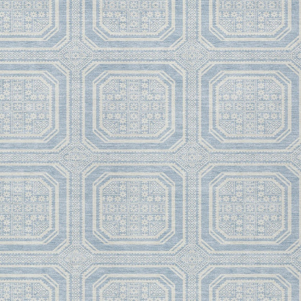 HomeRoots 5' Sky Blue and Ivory Geometric Area Rug - Stylish, Washable Design for Indoor and Outdoor Use 10' X 14' 610858