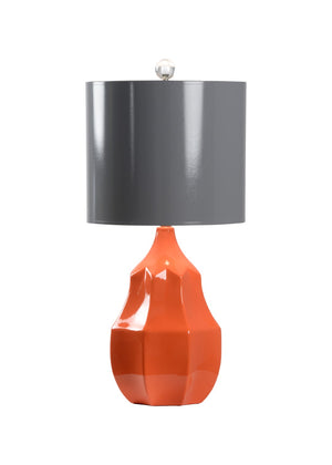 Wildwood Soft Glow Lamp Orange Ceramic Base With Dior Gray Drum Shade — Textured Accent Light For Rooms 61086-2