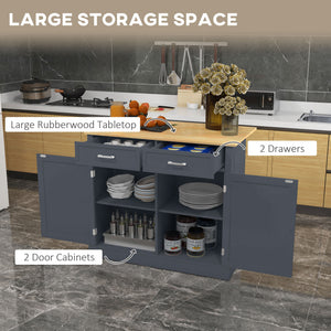 English Elm HOMCOM Mobile Kitchen Island with Drop Leaf Breakfast Bar, Rubberwood Top, Locking Casters & Storage Dark Gray W2225P217379