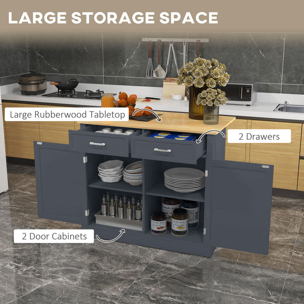 English Elm HOMCOM Mobile Kitchen Island with Drop Leaf Breakfast Bar, Rubberwood Top, Locking Casters & Storage Dark Gray W2225P217379