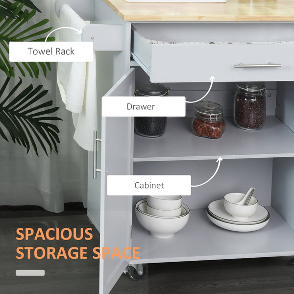 English Elm Homcom Versatile Rolling Kitchen Island Cart With Drawer, Storage, Towel Rack, Gray Finish & Mobility W2225P217943