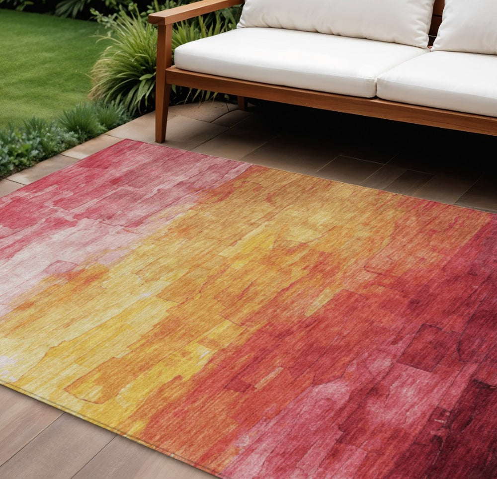 HomeRoots 5' Blush and Pink Striped Washable Area Rug for Indoor and Outdoor Use – Elegant, Durable, Easy Care 10' X 14' 610876