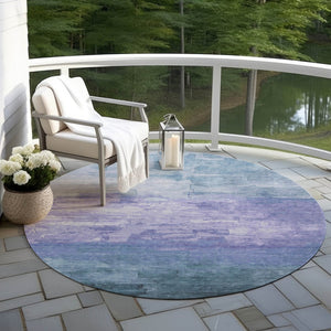 HomeRoots 5' Durable Denim Blue and Sky Blue Striped Rug - Versatile Indoor/Outdoor Style for Any Space 8' Round 610879