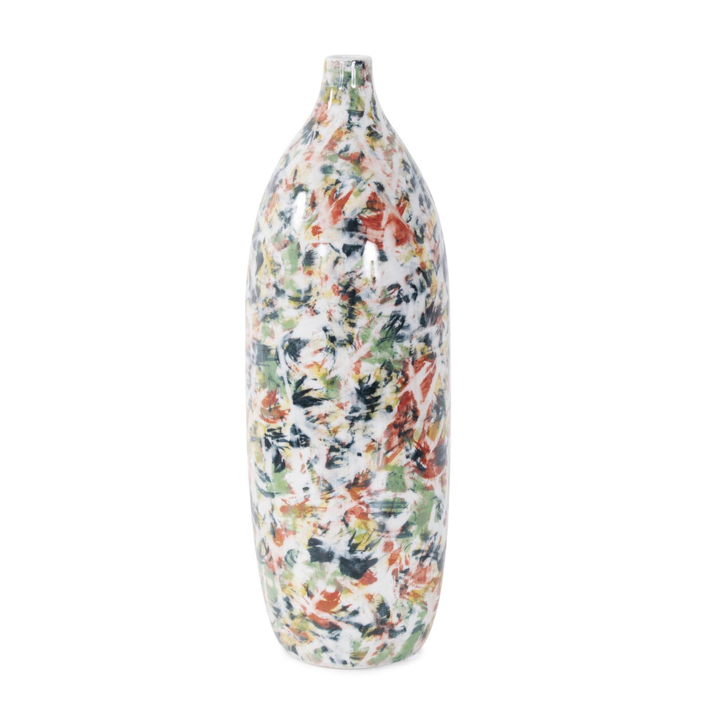 Howard Elliott Jardin Colore' Short Bottle - Handcrafted White Vase With Vibrant Color Splashes For Stunning Decor Multi Ceramic 61088-howard-elliott