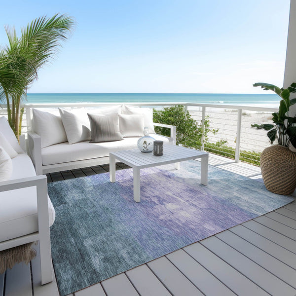 HomeRoots 5' Durable Denim Blue and Sky Blue Striped Rug - Versatile Indoor/Outdoor Style for Any Space 8' X 10' 610880