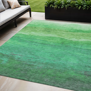 HomeRoots 5' Striped Washable Indoor Outdoor Area Rug in Green and Teal – Durable, Stylish, Easy Care Design 5' X 8' 610884