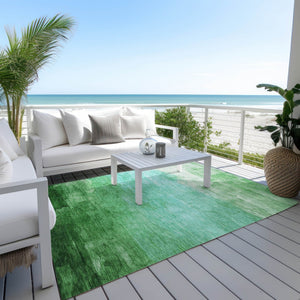 HomeRoots 5' Striped Washable Indoor Outdoor Area Rug in Green and Teal – Durable, Stylish, Easy Care Design 5' X 8' 610884