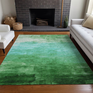 HomeRoots 5' Striped Washable Indoor Outdoor Area Rug in Green and Teal – Durable, Stylish, Easy Care Design 5' X 8' 610884