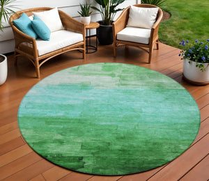 HomeRoots 5' Striped Washable Indoor Outdoor Area Rug in Green and Teal – Durable, Stylish, Easy Care Design 8' Round 610885