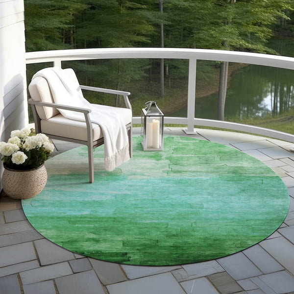 HomeRoots 5' Striped Washable Indoor Outdoor Area Rug in Green and Teal – Durable, Stylish, Easy Care Design 8' Round 610885