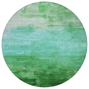 HomeRoots 5' Striped Washable Indoor Outdoor Area Rug in Green and Teal – Durable, Stylish, Easy Care Design 8' Round 610885