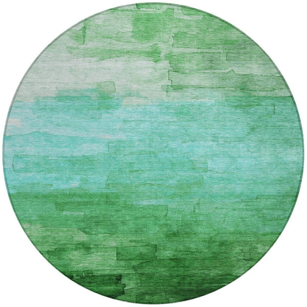 HomeRoots 5' Striped Washable Indoor Outdoor Area Rug in Green and Teal – Durable, Stylish, Easy Care Design 8' Round 610885