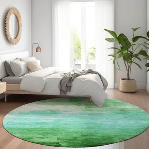 HomeRoots 5' Striped Washable Indoor Outdoor Area Rug in Green and Teal – Durable, Stylish, Easy Care Design 8' Round 610885