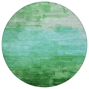 HomeRoots 5' Striped Washable Indoor Outdoor Area Rug in Green and Teal – Durable, Stylish, Easy Care Design 8' Round 610885