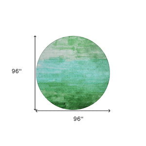 HomeRoots 5' Striped Washable Indoor Outdoor Area Rug in Green and Teal – Durable, Stylish, Easy Care Design 8' Round 610885