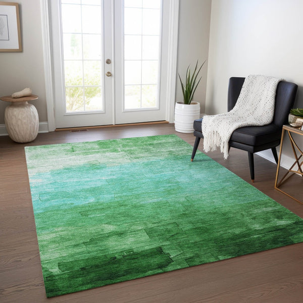 HomeRoots 5' Striped Washable Indoor Outdoor Area Rug in Green and Teal – Durable, Stylish, Easy Care Design 8' X 10' 610886