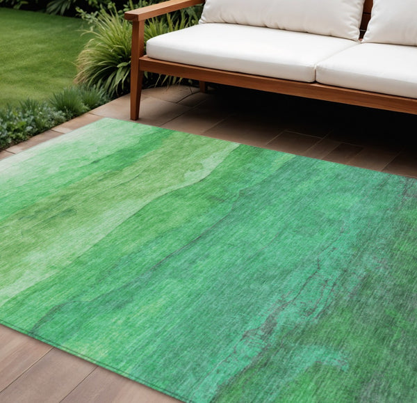 HomeRoots 5' Striped Washable Indoor Outdoor Area Rug in Green and Teal – Durable, Stylish, Easy Care Design 9' X 12' 610887