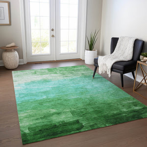 HomeRoots 5' Striped Washable Indoor Outdoor Area Rug in Green and Teal – Durable, Stylish, Easy Care Design 9' X 12' 610887