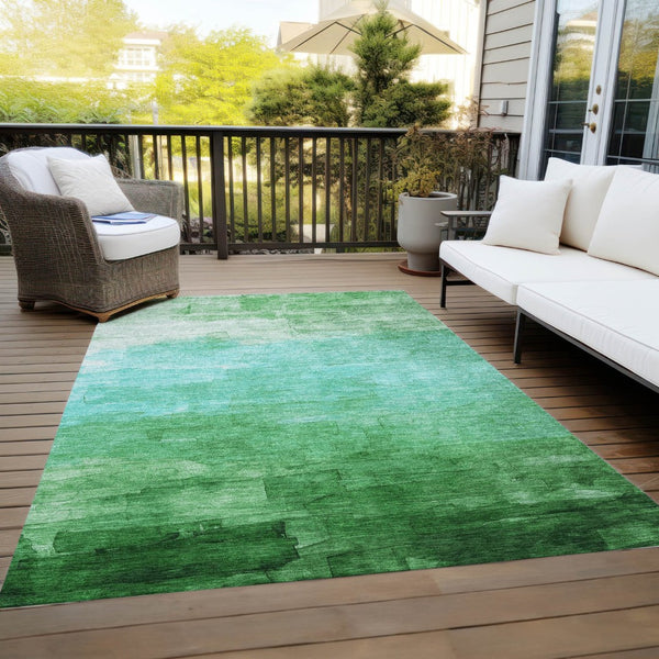 HomeRoots 5' Striped Washable Indoor Outdoor Area Rug in Green and Teal – Durable, Stylish, Easy Care Design 10' X 14' 610888