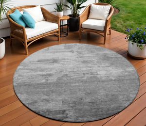 HomeRoots 5' Gray and Silver Striped Indoor Outdoor Area Rug - Stylish, Durable, Washable for High-Traffic Spaces 8' Round 610891
