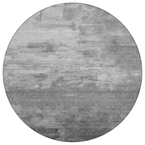 HomeRoots 5' Gray and Silver Striped Indoor Outdoor Area Rug - Stylish, Durable, Washable for High-Traffic Spaces 8' Round 610891