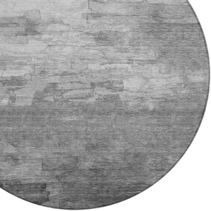 HomeRoots 5' Gray and Silver Striped Indoor Outdoor Area Rug - Stylish, Durable, Washable for High-Traffic Spaces 8' Round 610891