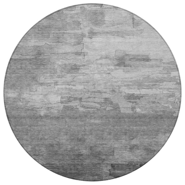 HomeRoots 5' Gray and Silver Striped Indoor Outdoor Area Rug - Stylish, Durable, Washable for High-Traffic Spaces 8' Round 610891