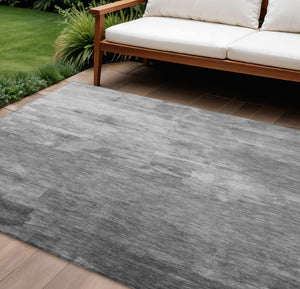 HomeRoots 5' Gray and Silver Striped Indoor Outdoor Area Rug - Stylish, Durable, Washable for High-Traffic Spaces 8' X 10' 610892