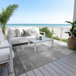 HomeRoots 5' Gray and Silver Striped Indoor Outdoor Area Rug - Stylish, Durable, Washable for High-Traffic Spaces 8' X 10' 610892