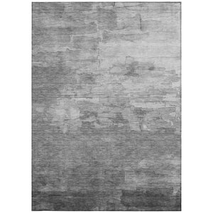 HomeRoots 5' Gray and Silver Striped Indoor Outdoor Area Rug - Stylish, Durable, Washable for High-Traffic Spaces 8' X 10' 610892