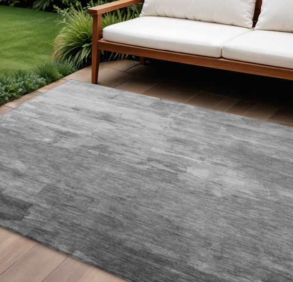 HomeRoots 5' Gray and Silver Striped Indoor Outdoor Area Rug - Stylish, Durable, Washable for High-Traffic Spaces 9' X 12' 610893