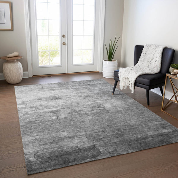 HomeRoots 5' Gray and Silver Striped Indoor Outdoor Area Rug - Stylish, Durable, Washable for High-Traffic Spaces 10' X 14' 610894