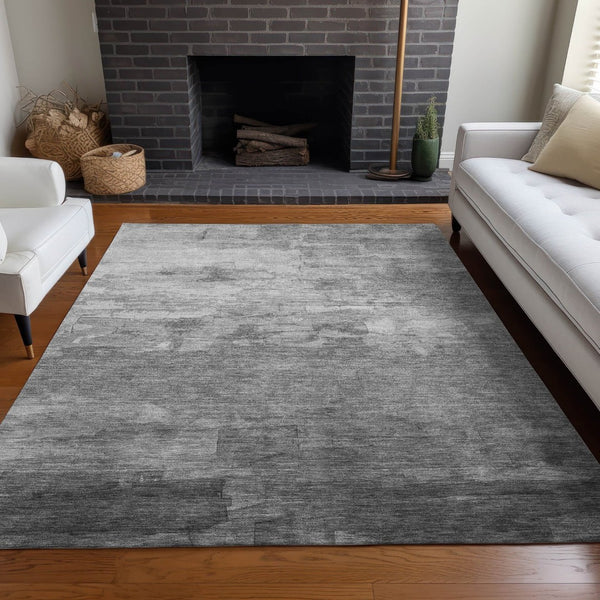 HomeRoots 5' Gray and Silver Striped Indoor Outdoor Area Rug - Stylish, Durable, Washable for High-Traffic Spaces 10' X 14' 610894