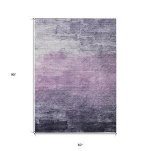 HomeRoots 5' Striped Indoor Outdoor Area Rug in Lavender and Lilac - Durable, Washable, Versatile Design 5' X 8' 610896