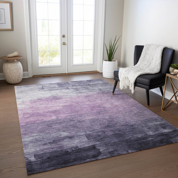 HomeRoots 5' Striped Indoor Outdoor Area Rug in Lavender and Lilac - Durable, Washable, Versatile Design 5' X 8' 610896