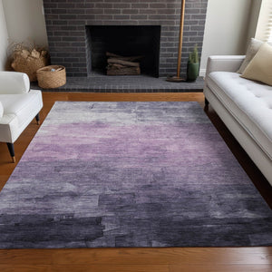 HomeRoots 5' Striped Indoor Outdoor Area Rug in Lavender and Lilac - Durable, Washable, Versatile Design 5' X 8' 610896