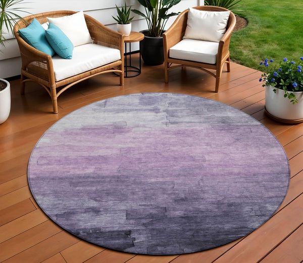 HomeRoots 5' Striped Indoor Outdoor Area Rug in Lavender and Lilac - Durable, Washable, Versatile Design 8' Round 610897