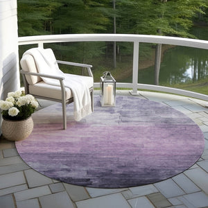 HomeRoots 5' Striped Indoor Outdoor Area Rug in Lavender and Lilac - Durable, Washable, Versatile Design 8' Round 610897