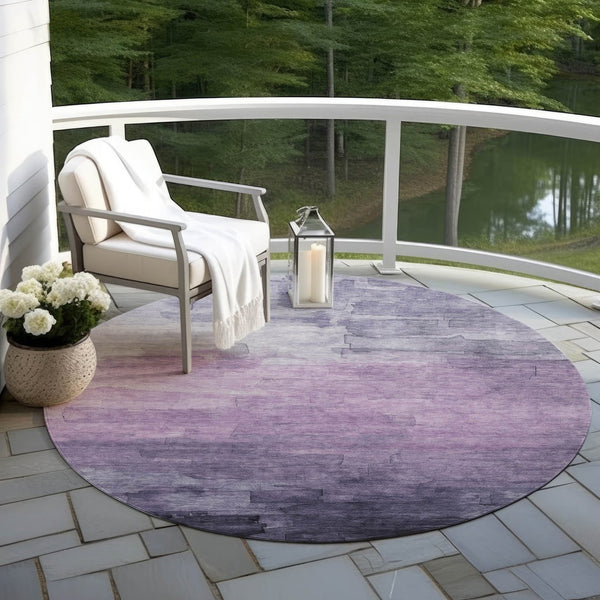 HomeRoots 5' Striped Indoor Outdoor Area Rug in Lavender and Lilac - Durable, Washable, Versatile Design 8' Round 610897