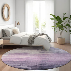 HomeRoots 5' Striped Indoor Outdoor Area Rug in Lavender and Lilac - Durable, Washable, Versatile Design 8' Round 610897
