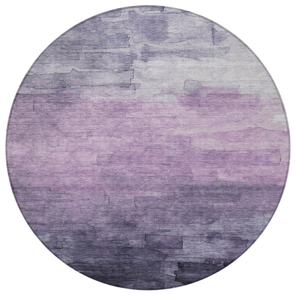 HomeRoots 5' Striped Indoor Outdoor Area Rug in Lavender and Lilac - Durable, Washable, Versatile Design 8' Round 610897