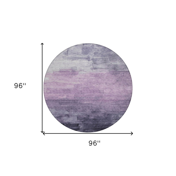 HomeRoots 5' Striped Indoor Outdoor Area Rug in Lavender and Lilac - Durable, Washable, Versatile Design 8' Round 610897